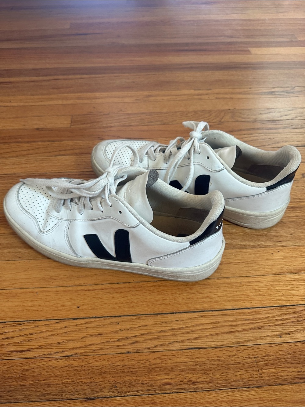 Veja White Leather Sneakers with Black V Accents